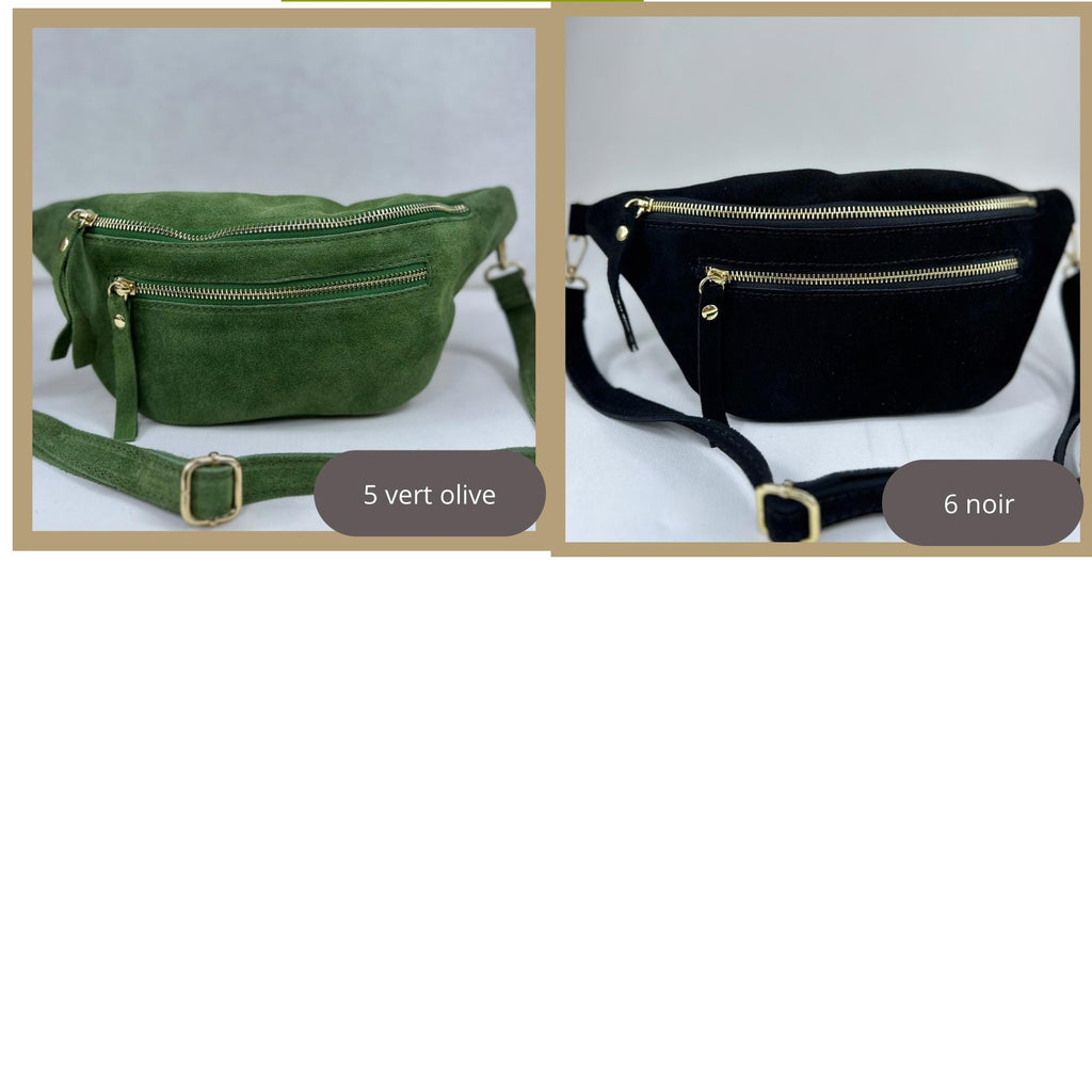 Banane en cuir suédé – Sac ceinture fait main avec double fermeture éclair