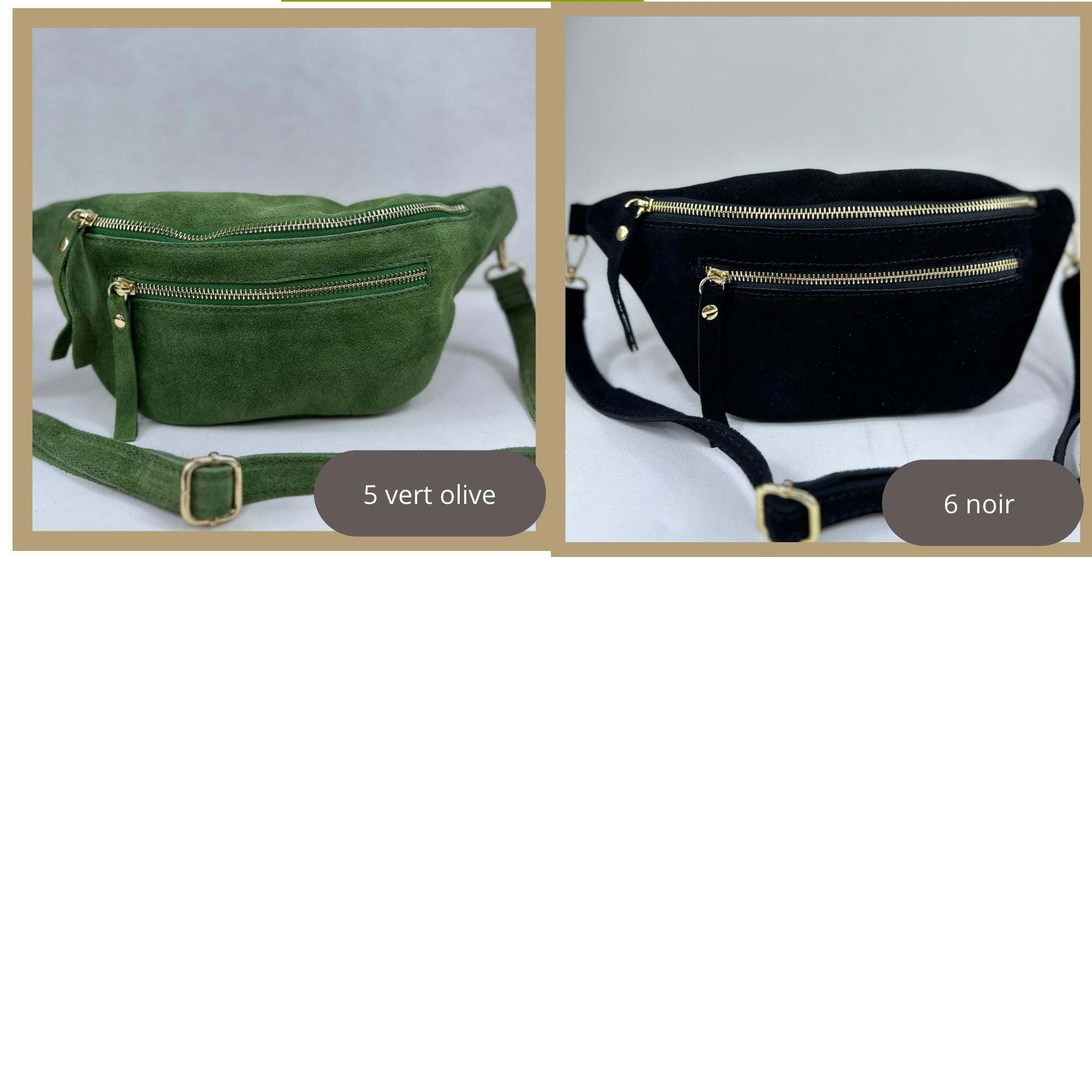 Banane en cuir suédé – Sac ceinture fait main avec double fermeture éclair