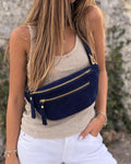 Banane en cuir suédé – Sac ceinture fait main avec double fermeture éclair