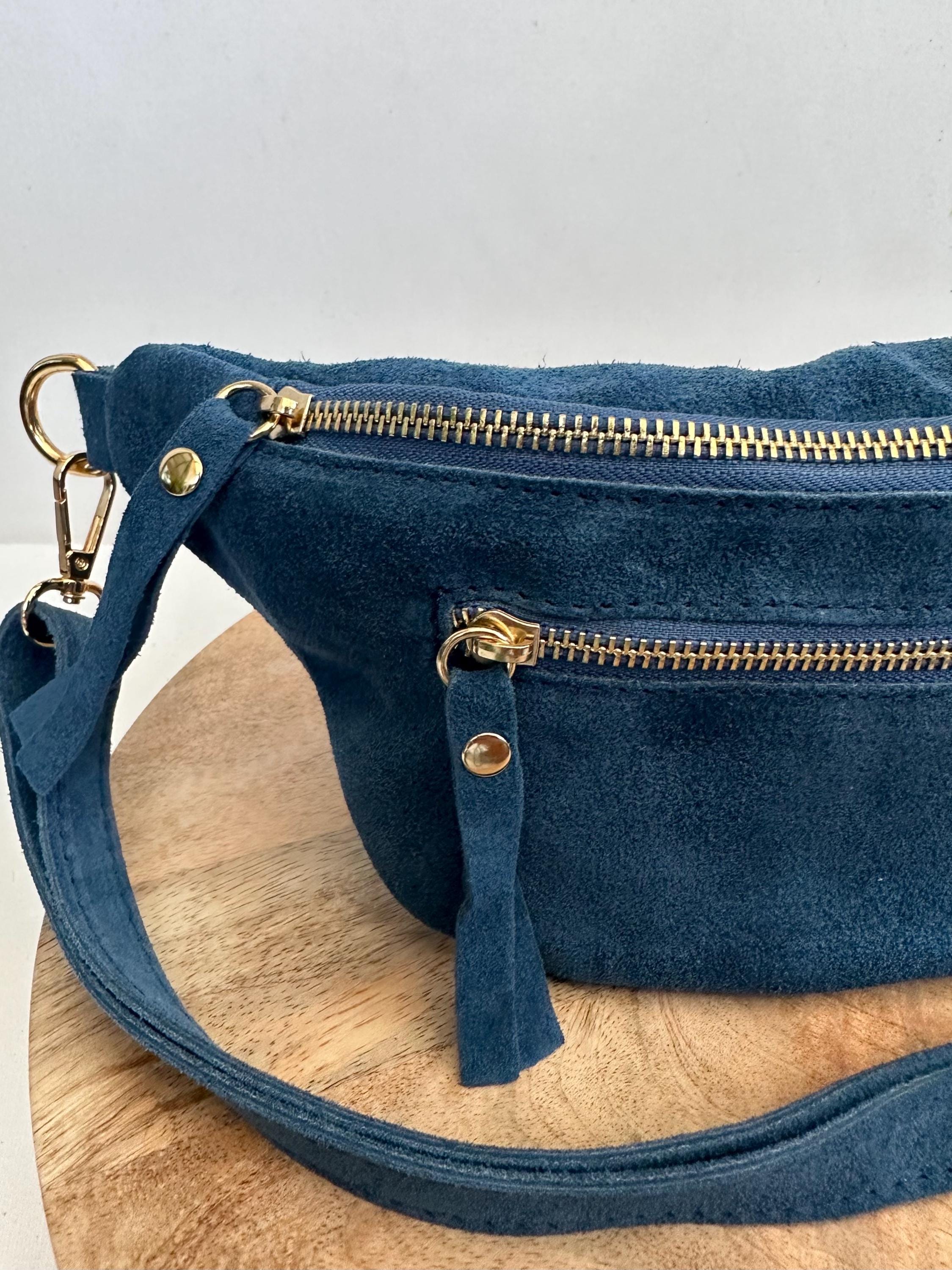 Banane en cuir suédé – Sac ceinture fait main avec double fermeture éclair