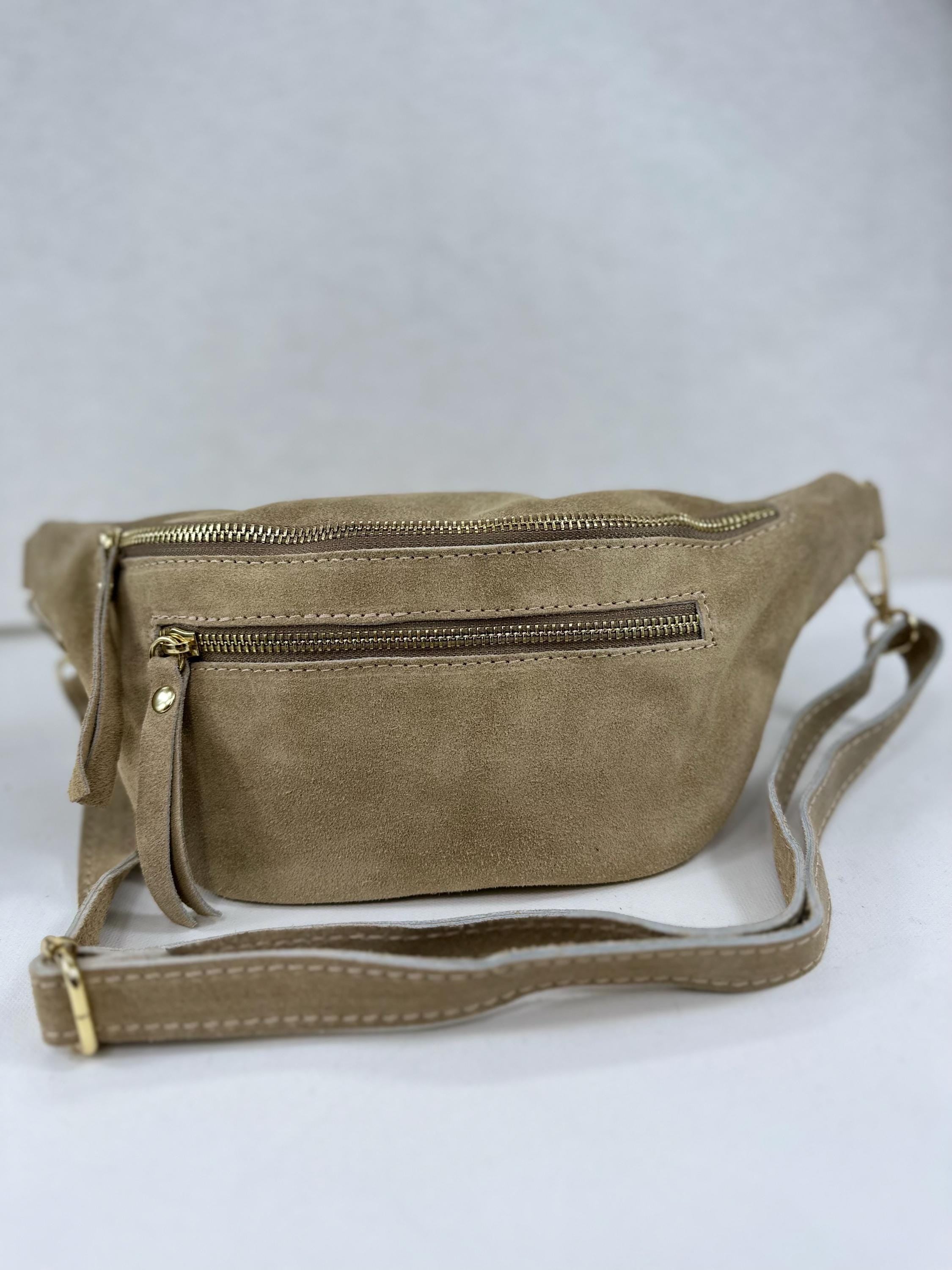 Banane en cuir suédé – Sac ceinture fait main avec double fermeture éclair