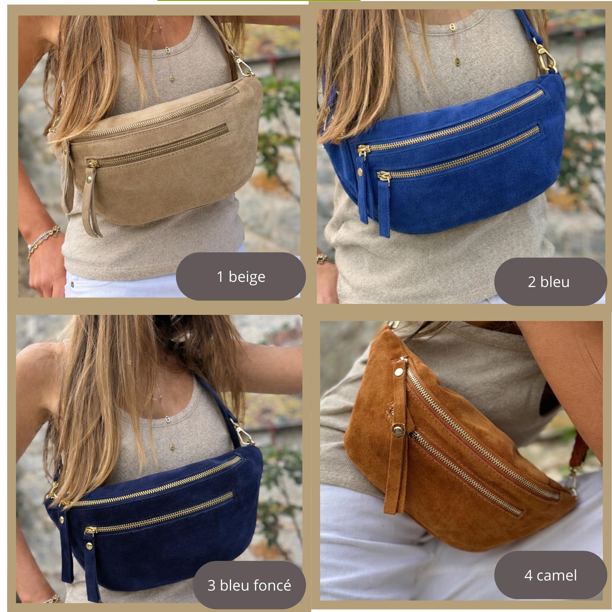 Banane en cuir suédé – Sac ceinture fait main avec double fermeture éclair