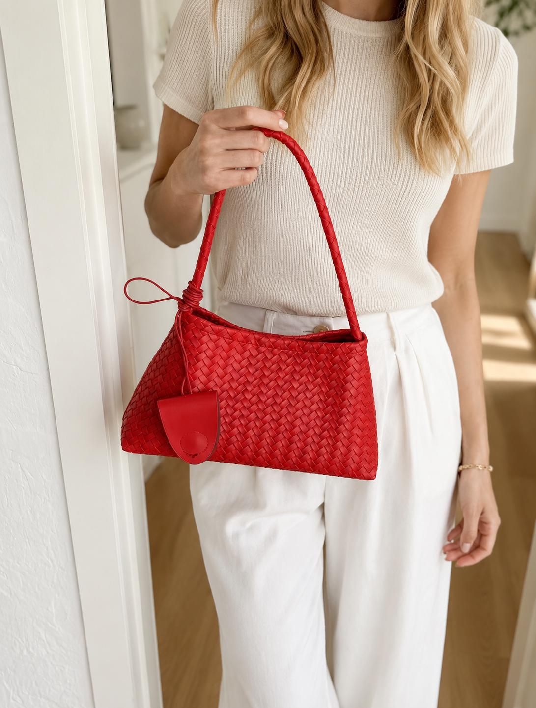 Sac hobo en similicuir tressé, sac d'été tressé, sac à main minimaliste avec pochette