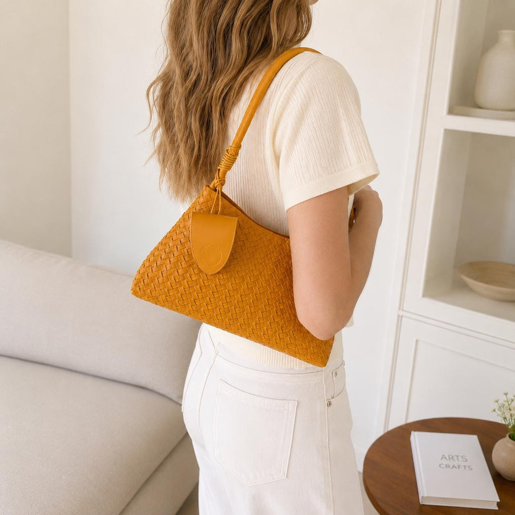 Sac hobo en similicuir tressé, sac d'été tressé, sac à main minimaliste avec pochette