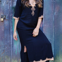 NOUVEAUTÉ - Robe Caftan Caftan Noir et Marron Caramel - Khalia - Vêtements de Détente, Vêtements de Villégiature, Abaya, Jubiläen, cadeaux de maternité, caftan de plage, Aïd 