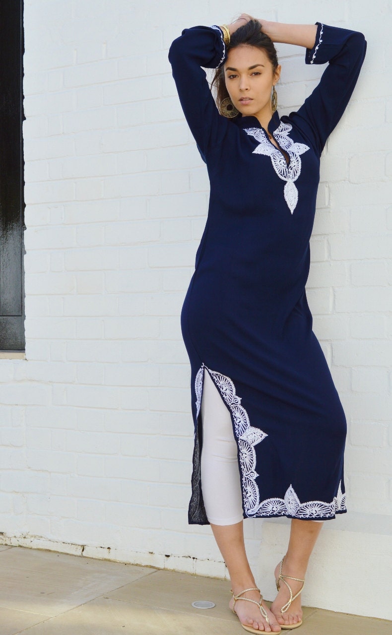 Caftan tendance bleu marine