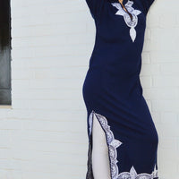 Caftan tendance bleu marine